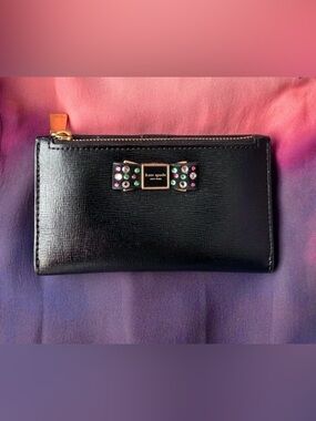 Kate Spade Morgan Bow Bedazzled Small Slim Bifold Wallet
